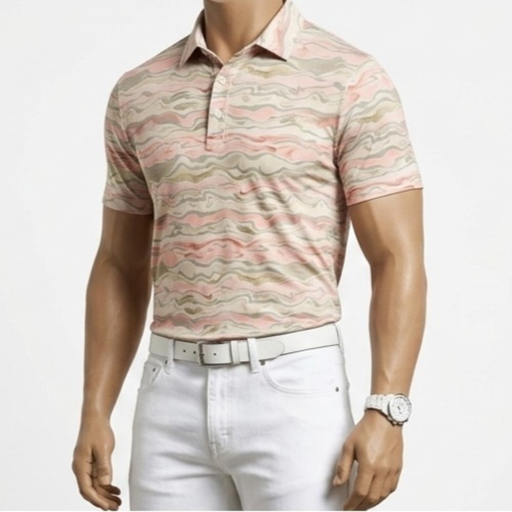 Shore Brand Polo Shirt Mens XL Made in USA Abstract Camo Wavy Pink Sage USA Made